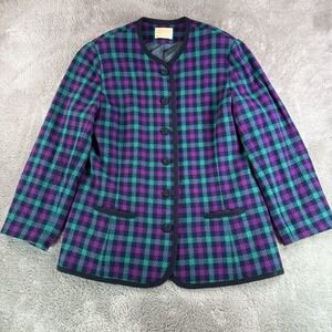 Pendleton 100% Virgin Wool Jacket Womens Purple Tartan Plaid Large L Vintage USA
